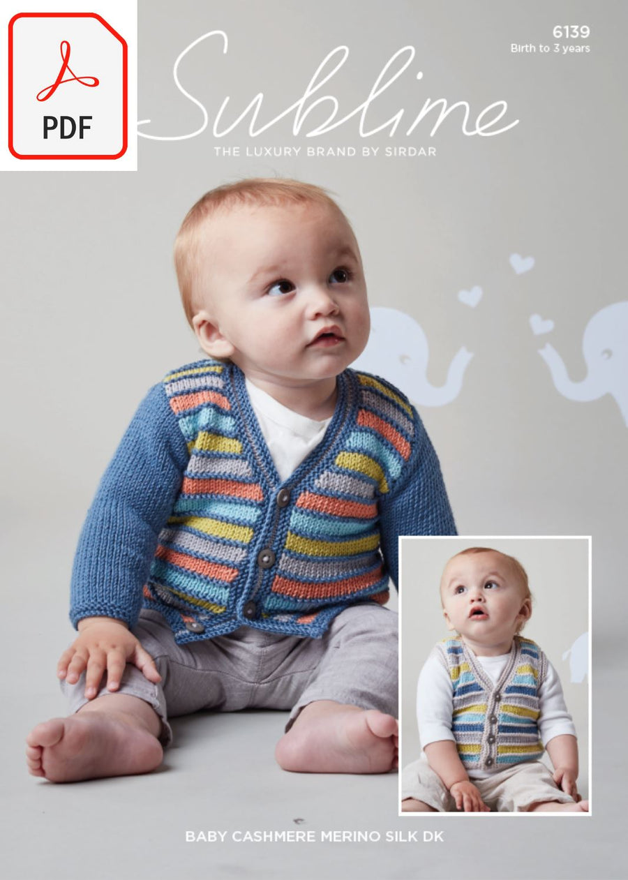 Sirdar Sublime 6139 Baby's Cardigan & Waistcoat in Baby Cashmere Merino Silk DK (PDF) Knit in a Box 