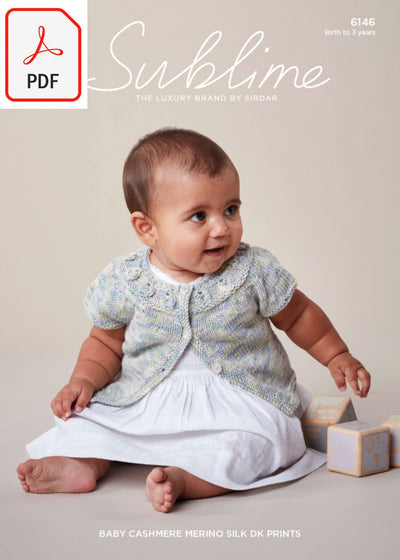 Sirdar Sublime 6146 Baby Girl's Sleeveless Yoke Cardigan in Baby Cashmere Merino Silk DK Prints (PDF) Knit in a Box