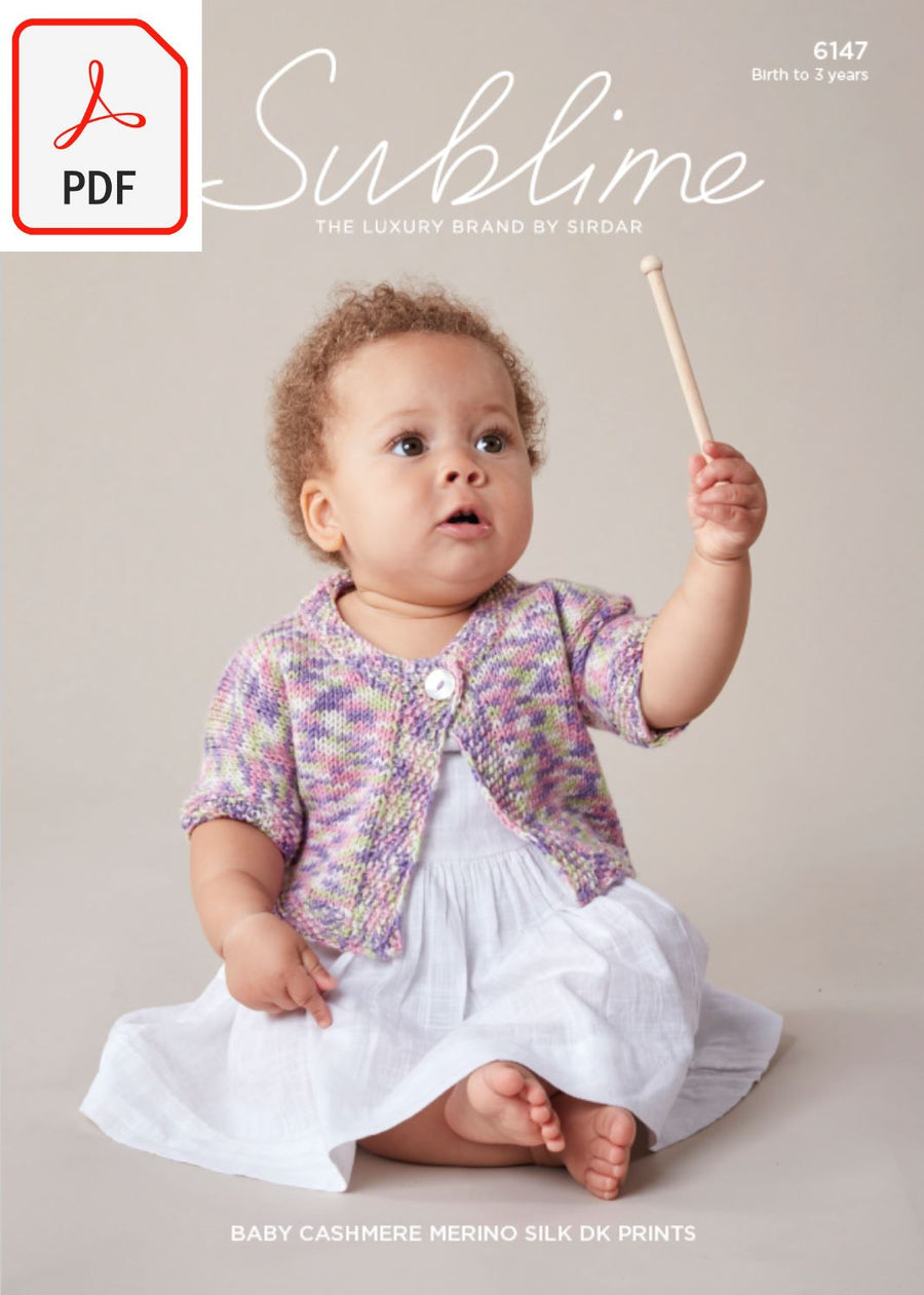 Sirdar Sublime 6147 Baby Girl's Cardigan in Baby Cashmere Merino Silk DK Prints (PDF) Knit in a Box 