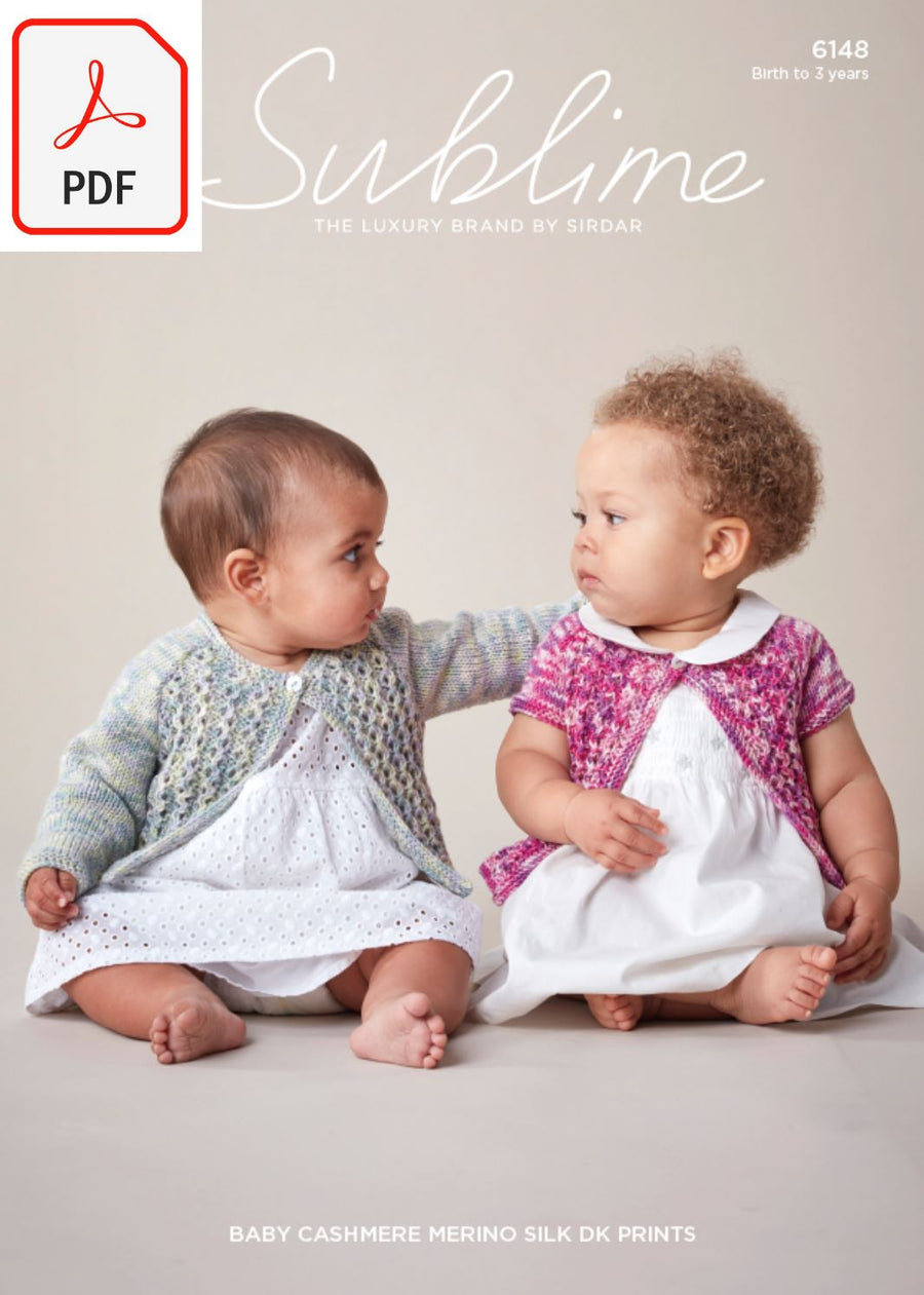 Sirdar Sublime 6148 Baby's Cardigans in Baby Cashmere Merino Silk DK Prints (PDF) Knit in a Box 