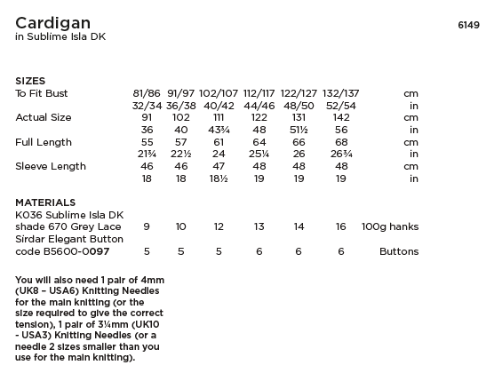 Sirdar Sublime 6149 Ladies Cardigan in Sublime Isla DK (PDF) Knit in a Box
