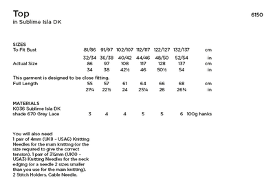 Sirdar Sublime 6150 Ladies Top in Sublime Isla DK (PDF) Knit in a Box