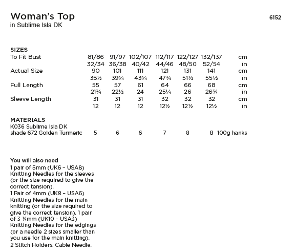 Sirdar Sublime 6152 Ladies Top in Sublime Isla DK (PDF) Knit in a Box