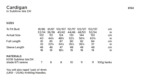 Sirdar Sublime 6154 Ladies Cardigan in Sublime Isla DK (PDF) Knit in a Box