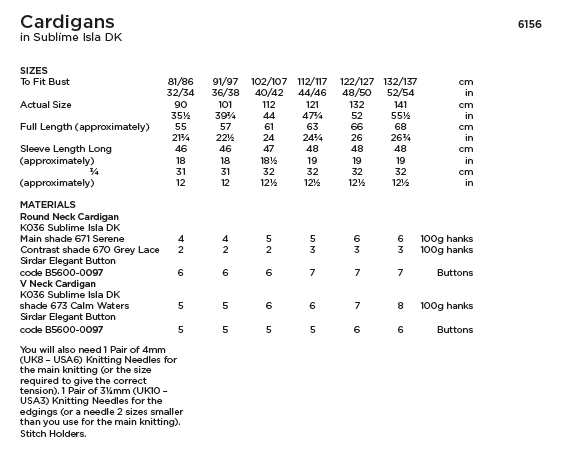 Sirdar Sublime 6156 Ladies Cardigans in Sublime Isla DK (PDF) Knit in a Box